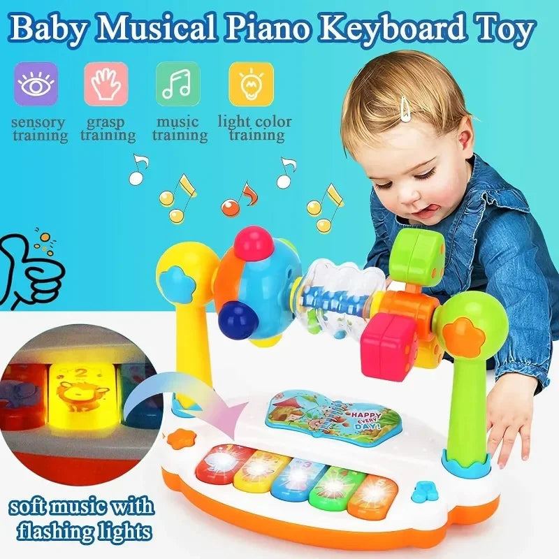 Baby Piano Toys Kids Rotating Music Piano Keyboard with Light Sound, Musical Toys for Toddlers,Early Educational Music Toy Gifts